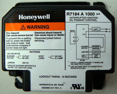 New honeywell R7184A 1000 ignition primary control 110 vac wiring 