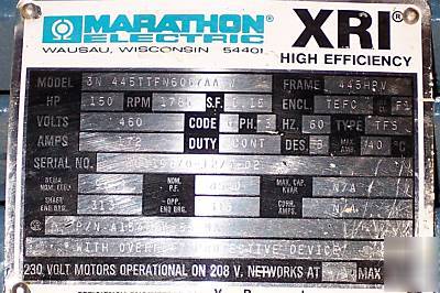 Marathon electric xri high efficiency 150 hp 1785 rpm