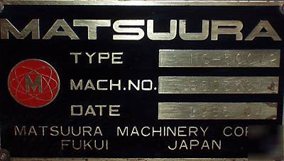 Matsuura MC500V MC500 knee vertical mill vmc w/fanuc