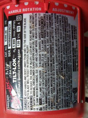 Milwaukee 7-1/4 circular saw kit model 6390 excellent
