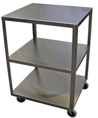 New cart, stainless, 3 shelf, 21 in utility dish cart