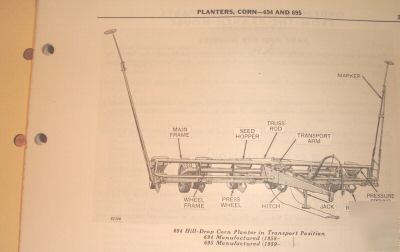 John deere 694 & 695 corn planter parts catalog book