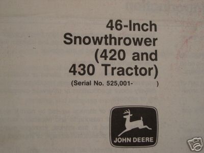 John deere 420 430 tractor snowblower manual nice 