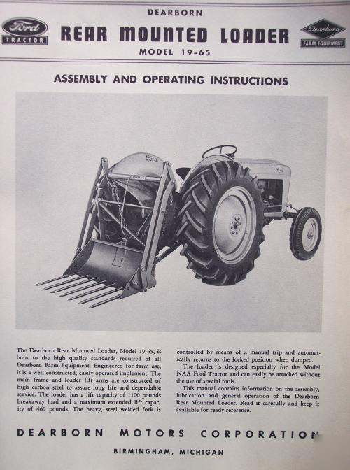 Ford dearborn rear mounted loader operating instruction
