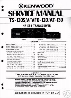 Trio kenwood ts-130S ts-130V vfo-120 at-130 sv manual