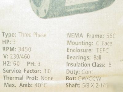 Dayton ac motor - model 3N649 - 3HP / 3450RPM / 3PH