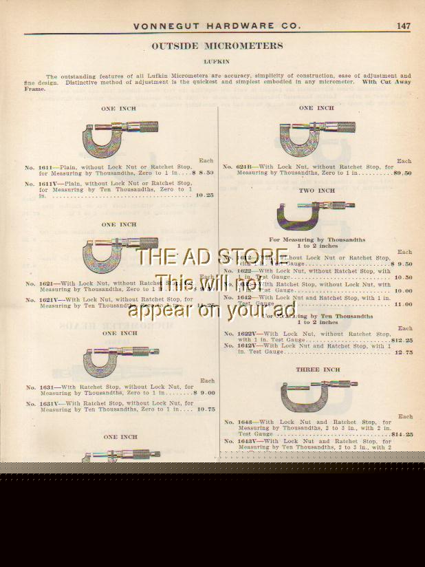 1926 lufkin outside micrometers antique tool print ad