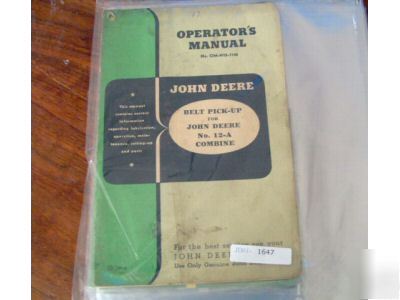 John deere 12-a combine belt pick-up ops manual