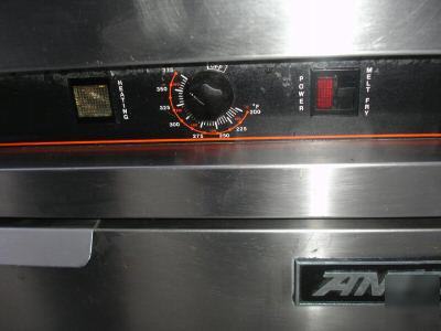 Three used anets deep fryers w/ work station & warmer