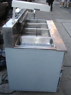 Three used anets deep fryers w/ work station & warmer