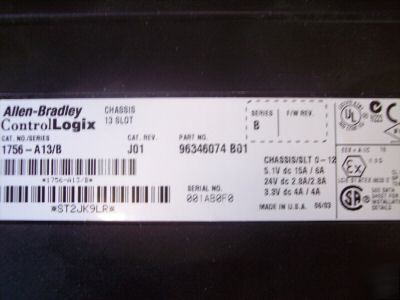 Allen-bradley 13 slot control logix w/ proc. 1756-L55A 