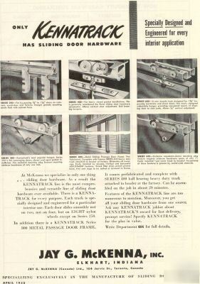 Jay g mckenna elkhart in sliding door hardware ad 1952