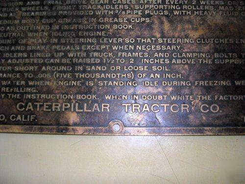 Vintage brass engine instruction plate caterpillar big