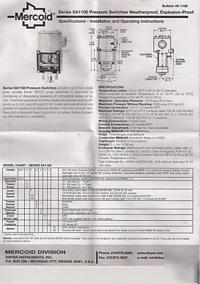 Lot 3 mercoid SA1113E explosion proof pressure switch