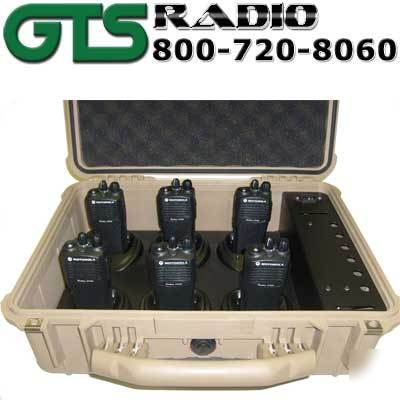 Six motorola CP200 vhf 4CH pelican case 6 gang charger