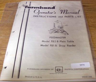 Farmhand F81-b drop feeder feedmaster operators manual