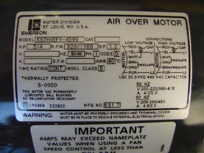 New emerson K63HXEFY-4599 air over motor, 