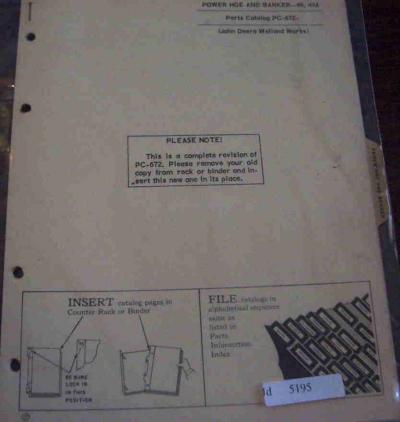 John deere 49 49A power hoe banker parts catalog manual