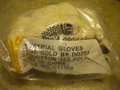 Cotton/polyknit gloves w/black dot pvc grip dots 1DZ pr