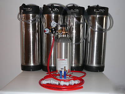 4 tap home brew corny keg kit with four cornelius kegs