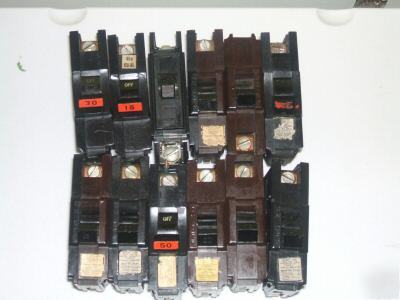 Lot of 12 assorted federal; circuit breakers 15 - 50AMP