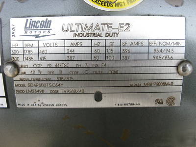 New 300HP lincoln ultimate-E2 crusher duty motor