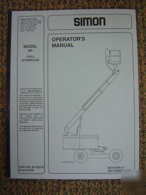 Simon MP40 MP60 MP80 full hydraulic operator's manual 