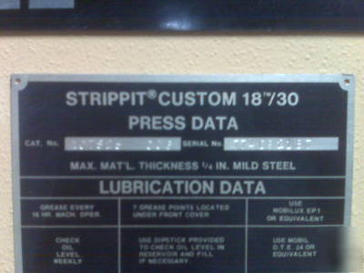 Strippit custom ag 18/30 cnc punch press w/PC800 ctrl.