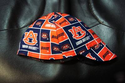 Welding hat fitter made with auburn tigers fabric 