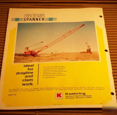 60's koehring m/n 665 crawler crane color brochure N029