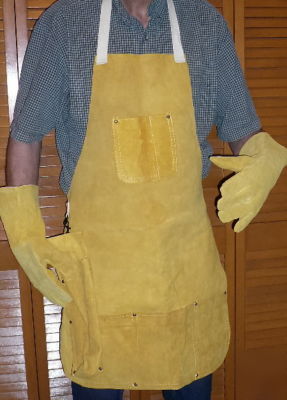 New 3 pc leather welding apron gloves & rod holder set 