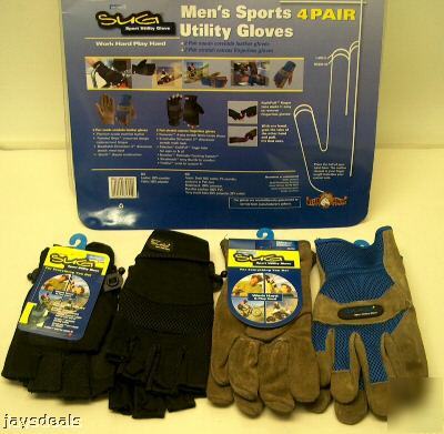 New 4 pr mens work utility sport gloves leather canvas