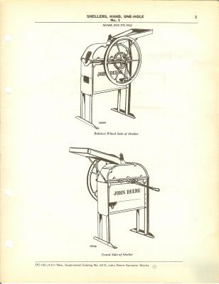 John deere hand crank corn sheller no.1 parts catalog