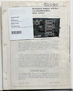 Coded comm. mbd-5U decoder display maint. manual