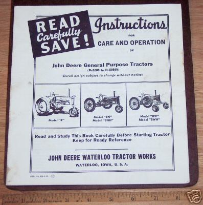 Vintage john deere tractors B1000-B5999 instructions 