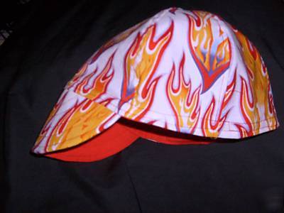 Fire lady on white welding cap