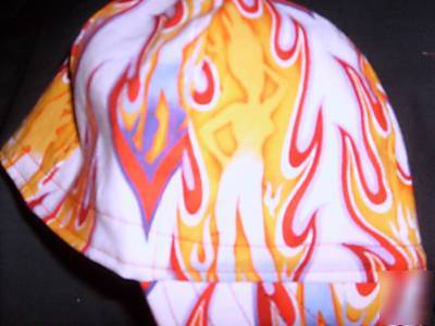 Fire lady on white welding cap