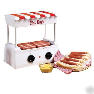 Old fashioned hot dog roller cart with bun warmer