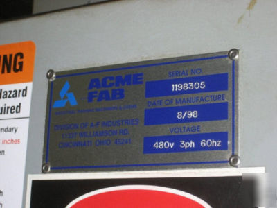 New acme fab 3-stage industrial parts washer in 1998