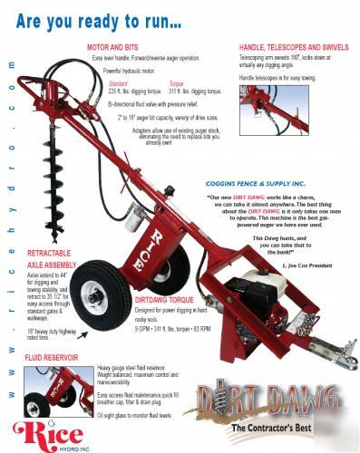 Rice hydraulic one man post hole digger honda engine